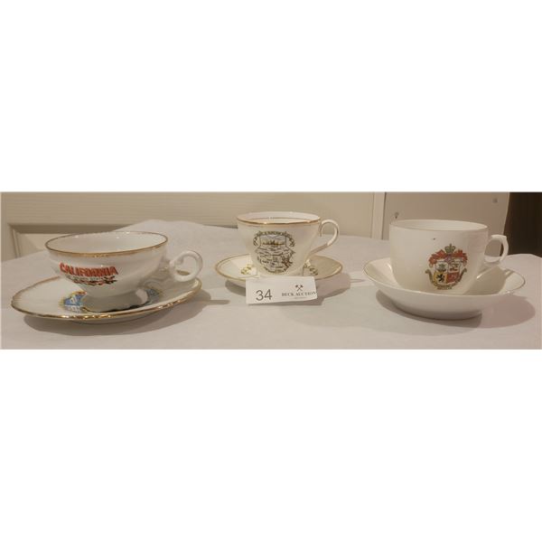 An Assortment Of Location Based China(California, Rimbley, and Douglas) With Matching Saucers