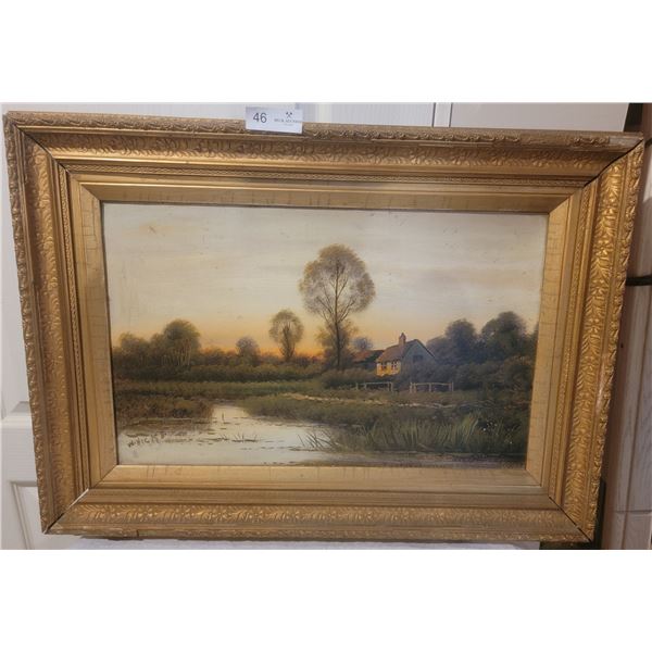 A Wonderful Painting Of A Rustic Cabin By A Lake