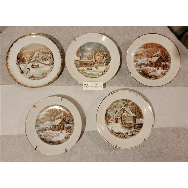 A Elegant Collection Of 5 Decorative Plates By Currier & Ives(American Frontier)