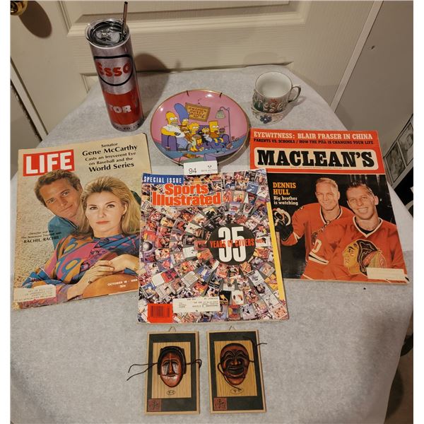 A "The Simpsons" Decorative Plate With An Assortment Of Vintage Magazines/Ornaments/Knick Knacks