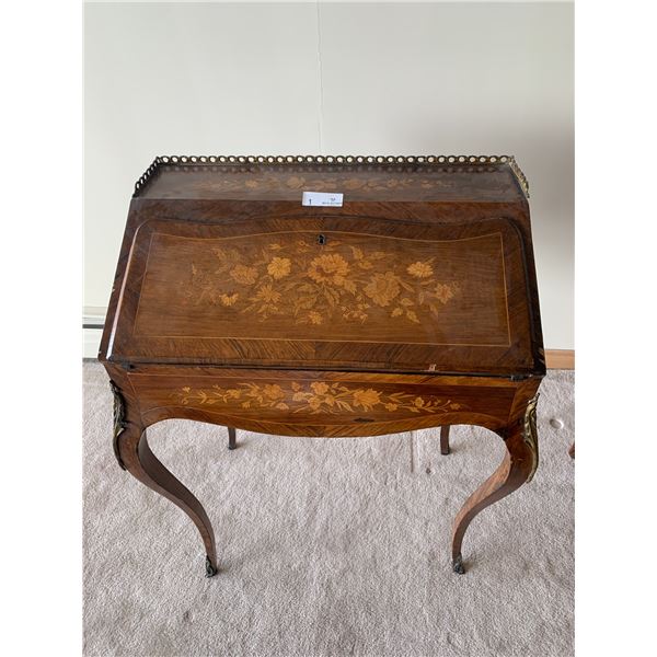 Antique Art Nouveau Wooden Bureau with Floral Inlay