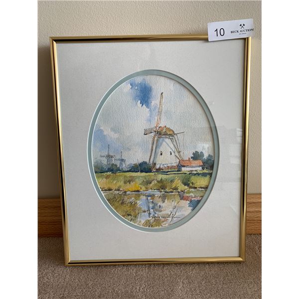 Harold Demont Olsen Pumping Mills of Kinderdyck" -14.25" x 11.5" Netherlands Original Watercolour