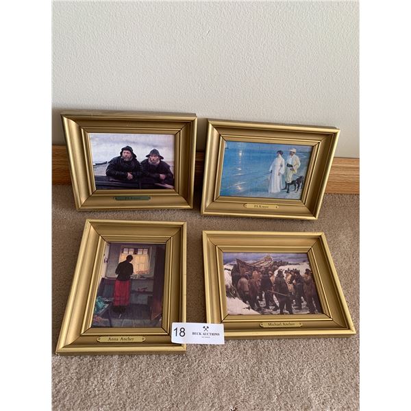 P.S. Kroyer, Anna Ancher, and Michael Ancher 4 x Framed Prints by Danish Artists -