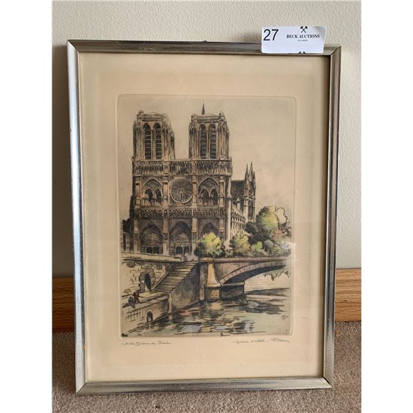 "Notre Dame de Paris" - Original Sketch/Watercolour Artwork - Artist Name Illegible