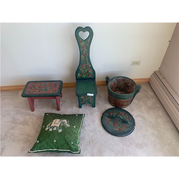 Beautiful Hand-Painted Green Wooden Decor