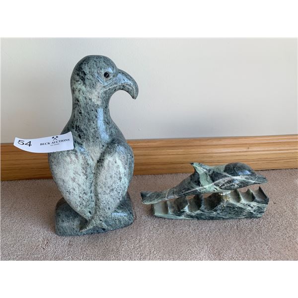 Stone Carvings of Bird and Dolphin by Svend A. Jensen (See Description)