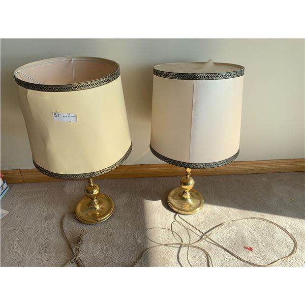 2 x Brass Lamps with Ornate Lampshades