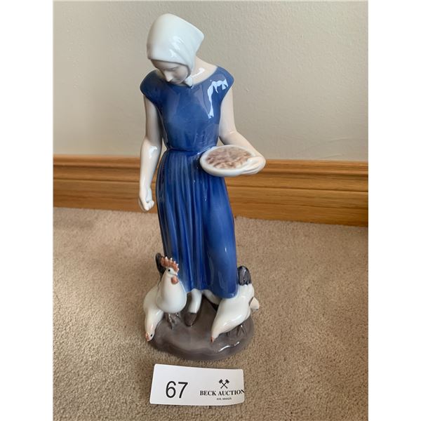 "Girl Feeding Chickens" Bing & Grondahl Denmark Porcelain Figurine
