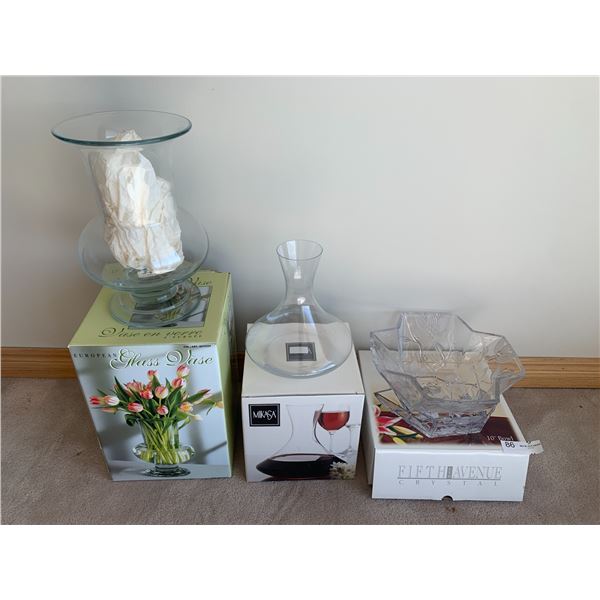 Mikasa Wine Decanter, European Glass Vase, 5th Avenue Viscount Crystal Bowl, and More!