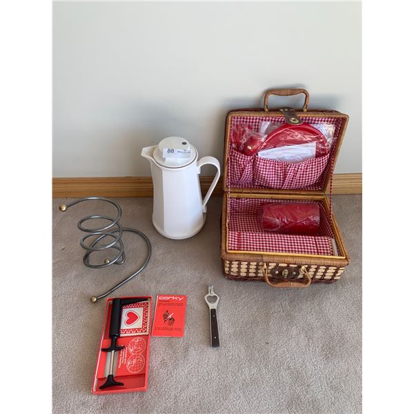 Thermos Carafe, Picnic Set (New), Corky Cork Extractor, and More!