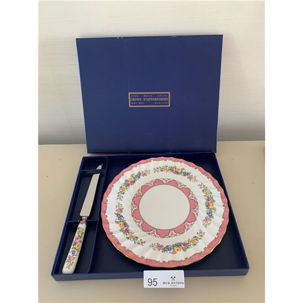 Crown Staffordshire Fine Bone China Plate and Knife (New in Box)