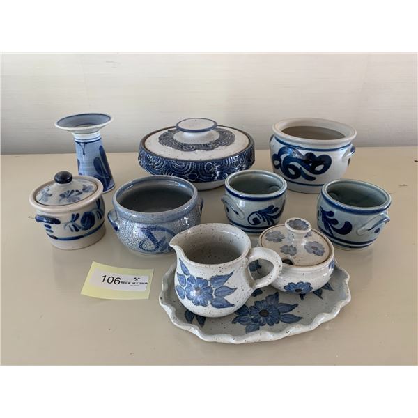 Assortment of Blue and White Pottery