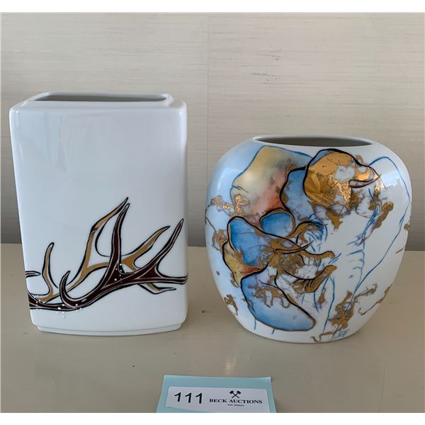 2 x Original Art Vases and Teacup w/ Saucer- All Hand-Painted by Tove