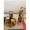 Image 5 : Mini Etched Brass Trays (Made in India), Brass Abacus on Marble Base, & Brass Candle Holders