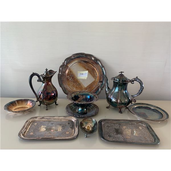 Collection of Silverplate - Teapots (2), Trays, & Ornate Bowl