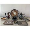 Image 1 : Collection of Silverplate - Teapots (2), Trays, & Ornate Bowl