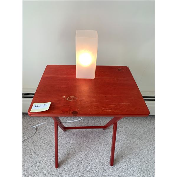 Vintage Red Folding Stool and Glass Lamp