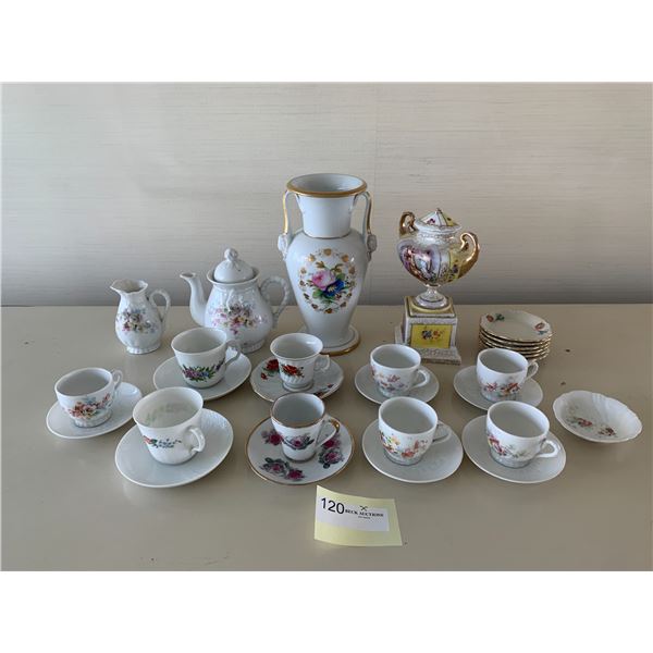 Assortment of Porcelain - Includes Teapot/Creamer Set, Teacups w/ Saucers, Vase, and More!