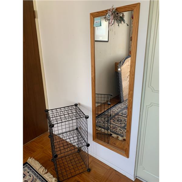 Wooden-Framed Wall Mirror and Storage Unit