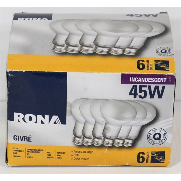6 RONA 45 W INCANDESCENT LIGHT BULBS