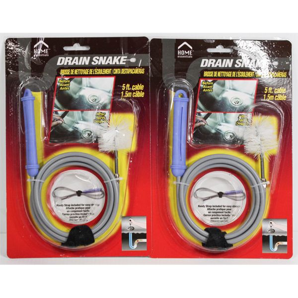 2 HOME ESSENTIALS DRAIN SNAKES 5FT CABLE