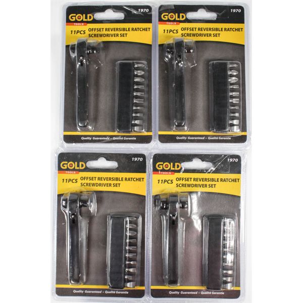 4 X 11 PCE OFFSET REVERSIBLE RATCHET SCREWDRIVER SET