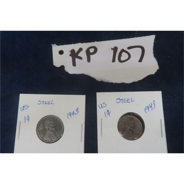 2 USA 1 Cent Coins Steel-Both are 1943 