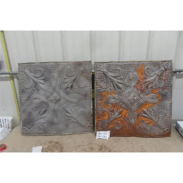 2 Vintage Metal Ceiling Tiles 24'' x 24'' 