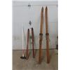 Image 1 : 2 Pairs of Wooden Skis - 48" + 79"  & Curling Broom