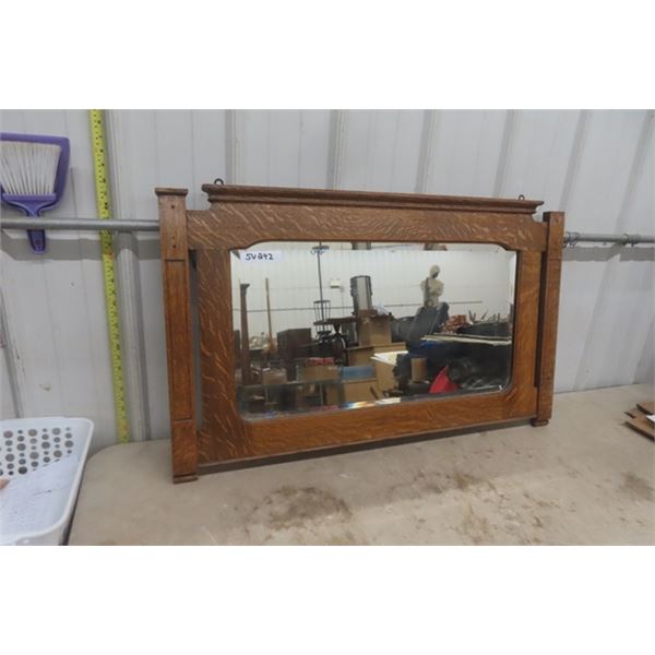 Antique 1/4 Cut Oak Mirror with Bevelled Glass 23" x 40" 