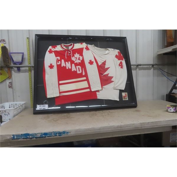 Shadow Box with 1974 Team Canada + '76 Canada Cup Jerseys #4 Bobby Orr 36  x 45  