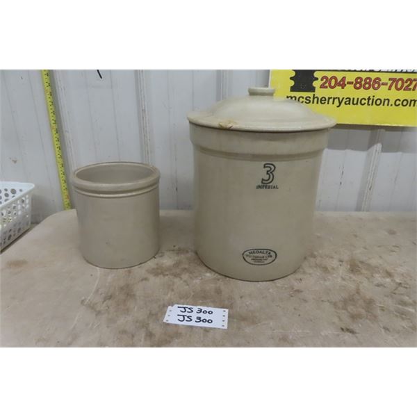 Medalta 3 Gal Crock with Damaged Lid, Smaller Unmarked Crock