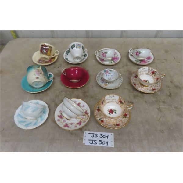 11 Assorted Cups + Saucers ; Royal Winston, Royal Adderly, Aynsley, plus more