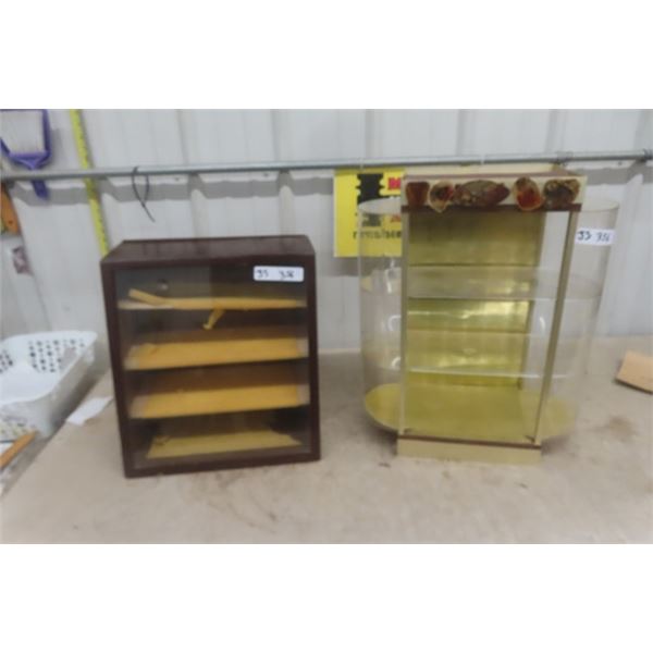 2 Display Cases ; 1) Wooden Structure 9" x 15" x 16"  & 1) Plastic Structure 8" x 16" x 20" 