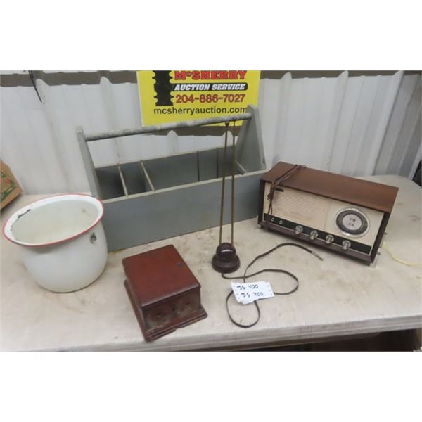 Fleetwood Radio, Tool box, Rabbit Ear Antennae, Telephone Box, Enamel ...