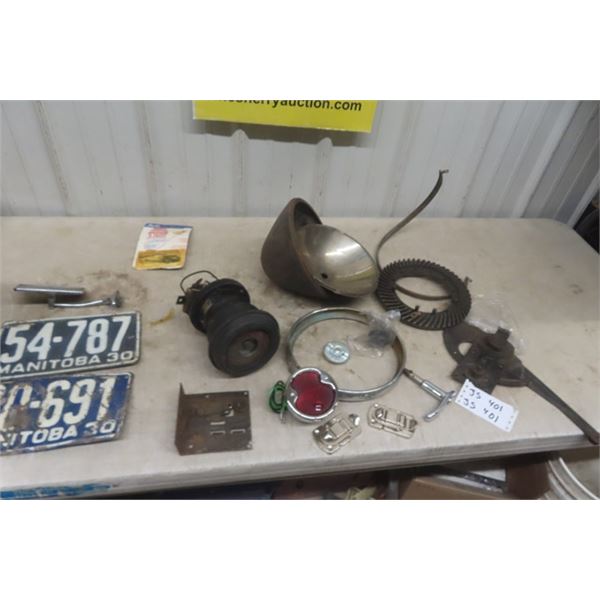 Manitoba 1930 License Plate, Working Siren, Vintage Auto Parts, Tail Light, Headlight, Hood Hinges