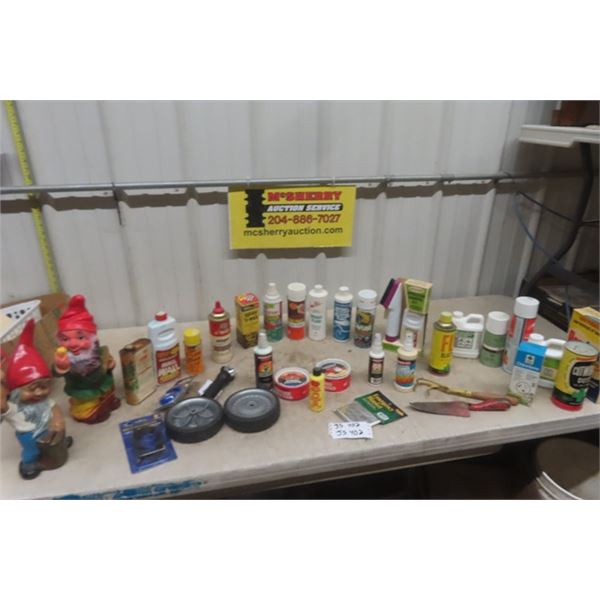 Brake Fluid, Upholstery Kit, Car Polish, Yard Care, Gnome + Ornament