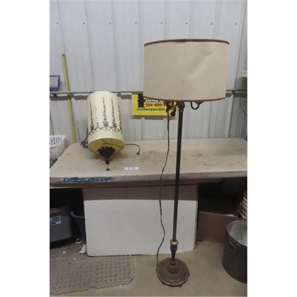 Vintage Brass Floor Lamp with Shade, Hanging Lamp with Shade 