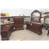 Image 1 : 4 pc Bedroom Set: Tall Dresser 18"×40"×52"  Other Dresser with Mirror 18"×35"×65", 2 Night Tables 17
