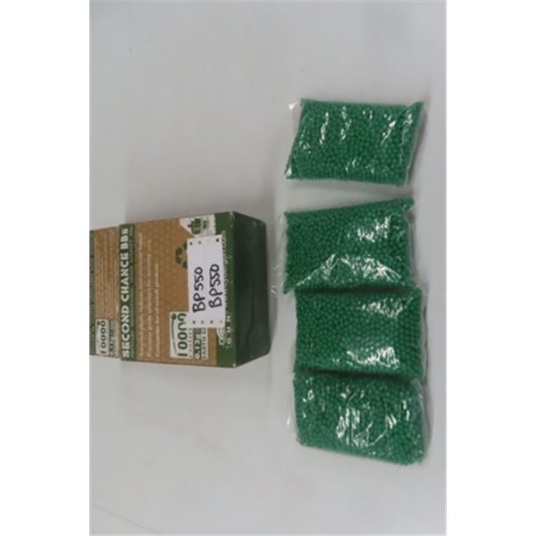 Box of 2nd Chance BBs- 1000 Rounds, 0.12g 6mm BBs- Made of Recycled Plastic- 4 Sealed Bags