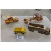 Image 1 : 4 Wooden Toys: Semi Truck, Grader, Truck + Trailer, School Bus- Longest 17" 