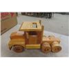 Image 5 : 4 Wooden Toys: Semi Truck, Grader, Truck + Trailer, School Bus- Longest 17" 