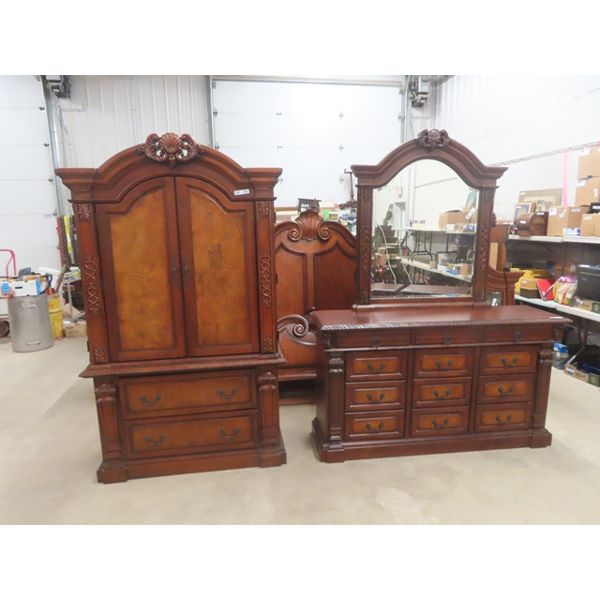 5 Pc Amazing Bedroom Suite: Dresser 19"×38"×69" + Mirror 45"×50", Wardrobe 21"×50"×83", 2 Night Stan