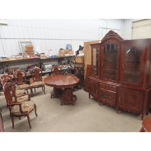 8pc Dining Room Suite: 2 pc China Cabinet 18"×76"×76" + Table 30"×45"×62" with (1) 16" Leaf & 6 Chai