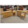 Image 1 : 4 pc Bedroom Suite: Dresser 16"×31"×49", Night Table 14"×18"×25", Desk 16"×31"×50" & Chair