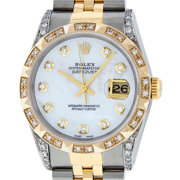 Rolex Mens 2 Tone Lugs MOP Diamond Pyramid Diamond 36MM Datejust