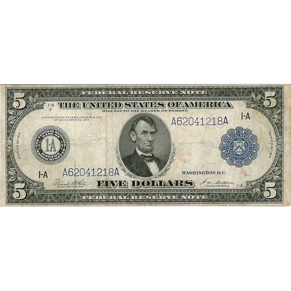 1914 $5 Federal Reserve Bank Note
