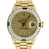 Image 1 : Rolex Ladies 18K Yellow Gold Emerald And Champagne Index President Wristwatch Wi