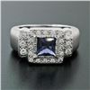 Image 2 : 14K White Gold 1.65 ctw Princess Iolite Bezel Solitaire Diamond Halo Brushed Rin