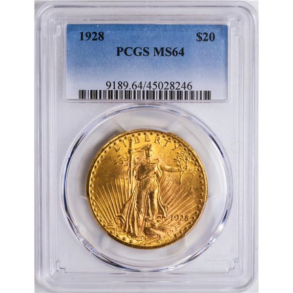 1928 $20 St. Gaudens Double Eagle Gold Coin PCGS MS64